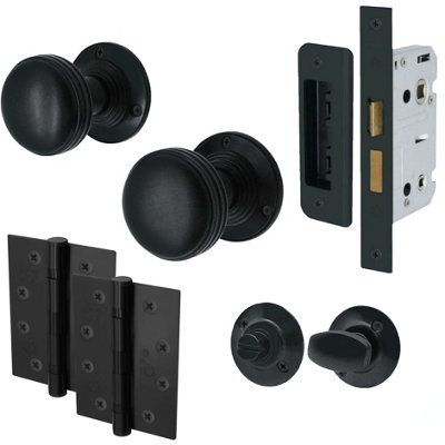 EAI Lined Bathroom Knob Kit Matt Black Knob 55mm Lock 80mm