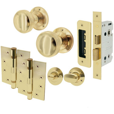 EAI Lined Bathroom Knob Kit Polished Brass Knob 55mm Lock 80mm