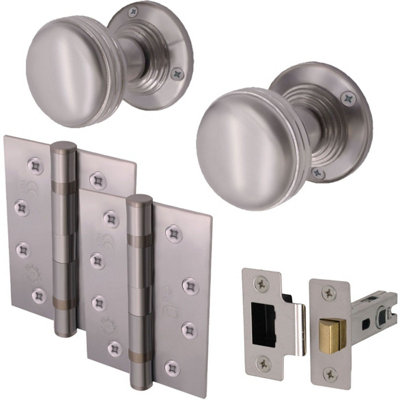EAI Lined Latch Door Knob Kit Satin Chrome Knob 55mm Latch 76mm