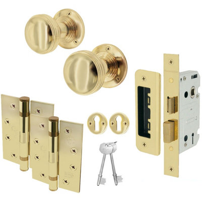 EAI - Lined Lock Knob Kit - Polished Brass - Knob 55mm - Lock 80mm ...