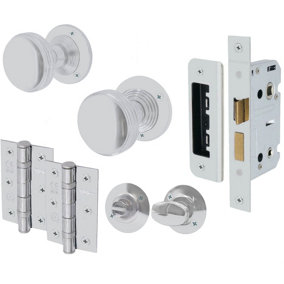 EAI - Lined Mortice Door Knobs and Bathroom Lock Kit - 55mm - Polished Chrome