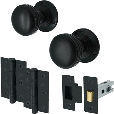 EAI - Lined Mortice Door Knobs and Latch Kit - 55mm - Matt Black