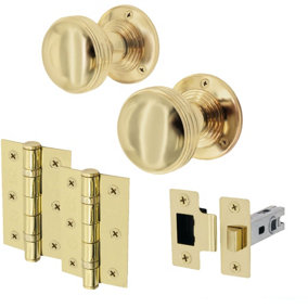 EAI - Lined Mortice Door Knobs and Latch Kit - 55mm - Polished Brass