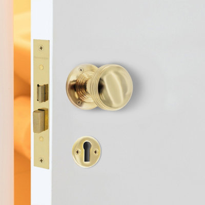 EAI Lined Mortice Door Knobs and Sash Lock Kit 55mm Polished Brass