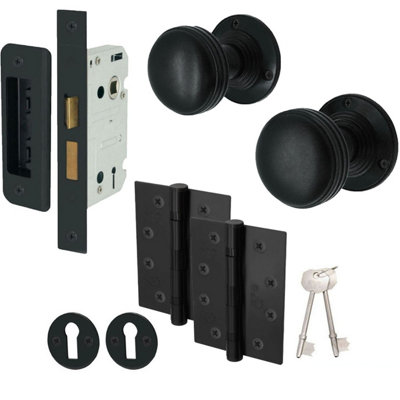 EAI - Lined Sash Lock Knob Kit - Matt Black - Knob 55mm - Lock 80mm ...