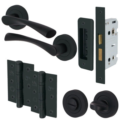 EAI Matt Black Door Handles Swept Bathroom Door Handle Kit - 80mm Lock Case Price Comparisons | Compare The Build