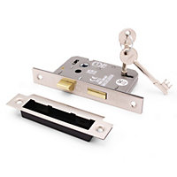 EAI - Mortice Bathroom Lock - 61mm Case Size - 44mm Backset - Square Satin Nickel