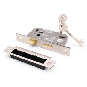 EAI - Mortice Bathroom Lock - 61mm Case Size - 44mm Backset - Square Satin Nickel