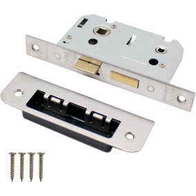 EAI - Mortice Bathroom Lock - 80mm Case Size - 57mm Backset - Square Satin Stainless