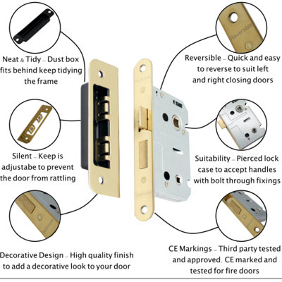 EAI - Mortice Bathroom Lock - 80mm Case Size - 57mm Backset - Square Satin Stainless