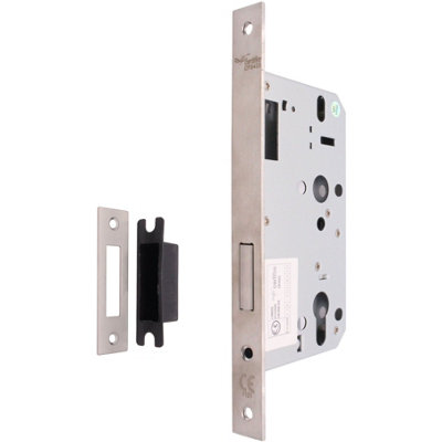 EAI Mortice Deadlock DIN Standard - 90mm Case 64mm Backset - Satin Stainless Steel