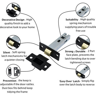 Reversible Tubular Latch Door Mortice Catch Bolt Screws Handle Silent