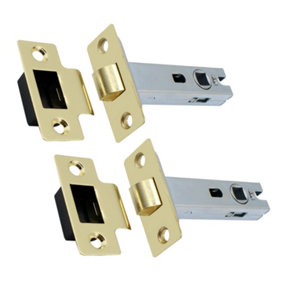 EAI - Mortice Tubular Door Latch Quality Bolt Through Type With Smart Strike Keep 2.5" Pack of 2 Polished Brass