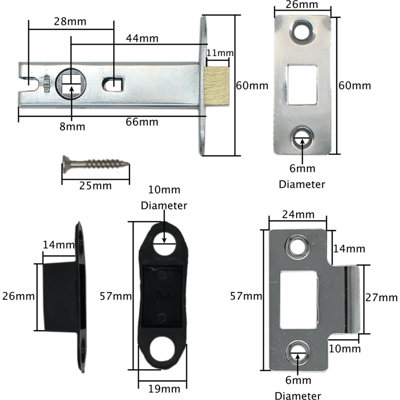 EAI - Mortice Tubular Door Latch Quality Bolt Through Type With Smart Strike Keep - 2.5" - Polished Chrome - Pack of 1 Latch