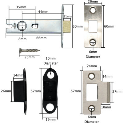 EAI - Mortice Tubular Door Latch Quality Bolt Through Type With Smart Strike Keep 2.5" - Satin Nickel - Pack of 1 Latch