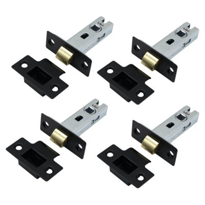 EAI - Mortice Tubular Door Latch Quality Bolt Through Type With Smart Strike Keep 3" - Black - Pack of 4 Latch