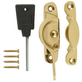 EAI Narrow Locking Fitch Sash Fastener - 64mm - Polished Brass
