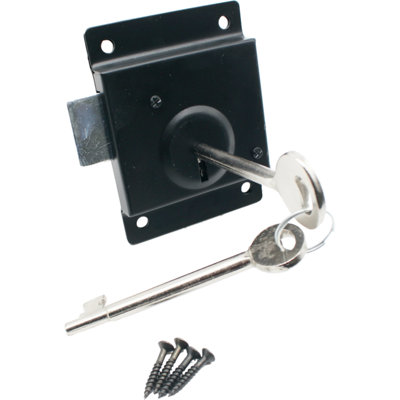 EAI Press Lock +2 Keys +Screws Rim Surface Gate Lock - 100x75mm - Black