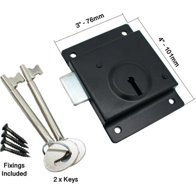 EAI Press Lock +2 Keys +Screws Rim Surface Gate Lock - 100x75mm - Black
