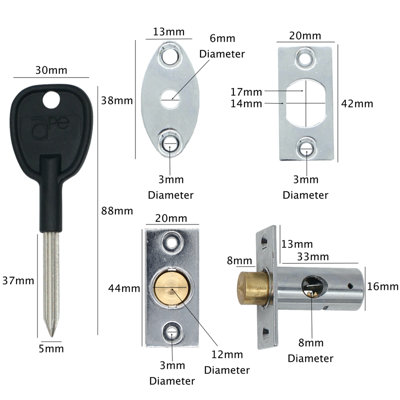 EAI - Rack Bolt - 37mm / 14mm Backset - Pack 2 Bolts + 2 Keys