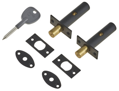 EAI - Rack Bolt - 61mm / 28mm Backset  Black  - Pack 2 Bolts + 2 Keys