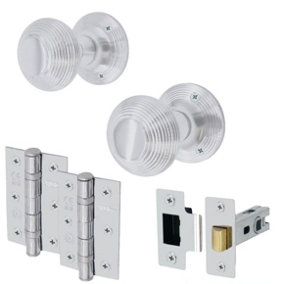 EAI - Reeded Mortice Door Knobs and Latch Kit - 55mm - Polished Chrome