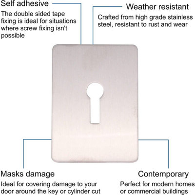 EAI - Repair Escutcheon Key Hole Cover Plate Self Adhesive Fix - Satin Stainless Steel -  65x47x1.2mmmm