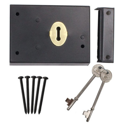 EAI Rim Deadlock Surface Mounted Dead Lock Gate Shed Universal Handing - 106 x 83mm - Black