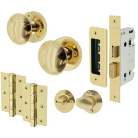 EAI - Round Mortice Door Knobs and Bathroom Lock Kit - 55mm - Polished Brass