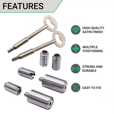 EAI Sash Window Stop Set with Ventilation Restrictor Feature With Keys  - Satin Chrome