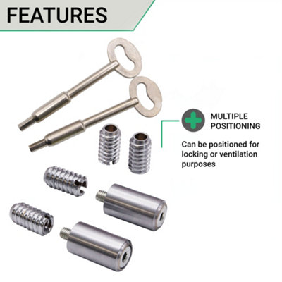 EAI Sash Window Stop Set with Ventilation Restrictor Feature With Keys ...