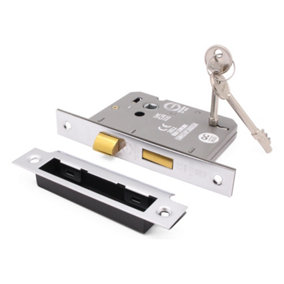 EAI Sashlock 65mm / 44mm Backset Chrome 3 lever for Internal Wooden Door 2 Keys CE UKCA & Fire Door Approved Anti Rattle Keep