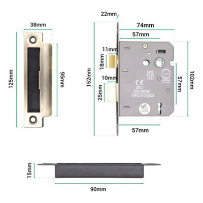 EAI Sashlock 80mm / 57mm Backset ANTIQUE BRASS 3 lever Internal Door 2 ...