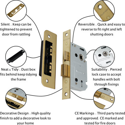 EAI Sashlock 80mm / 57mm Backset PVD BRASS 3 lever Internal Wooden Door ...
