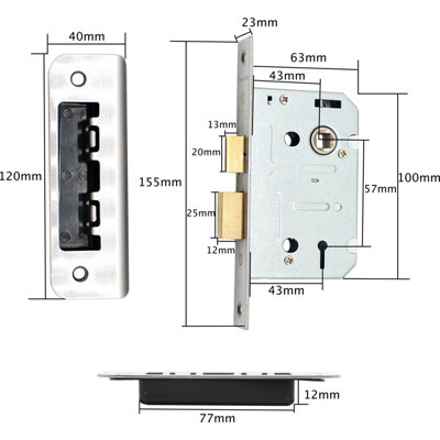 EAI Sashlock 80mm / 57mm Backset PVD BRASS 3 lever Internal Wooden Door ...