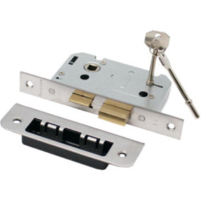 EAI Sashlock 80mm / 57mm Backset SATIN STAINLESS 3 lever Internal Wooden Door 2 Keys CE UKCA & Fire Door Approved Anti Rattle Keep