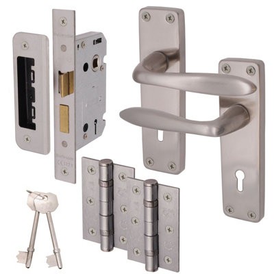 EAI - Sassari Lever on Backplate Lock Kit / Pack- 155 x 41mm - Satin Nickel