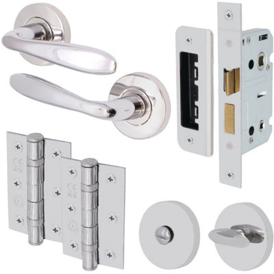 EAI - Sassari Lever on Rose Handle Bathroom Kit / Pack - 66mm Lock & 76mm Hinge - Polished Chrome Price Comparisons | Compare The Build