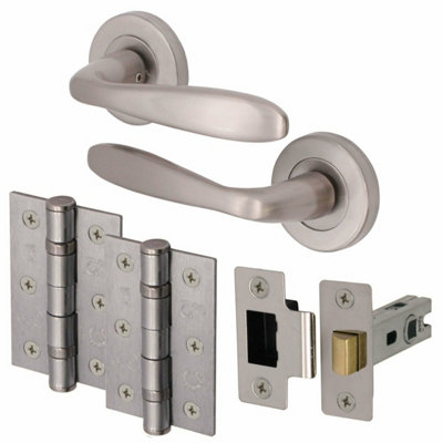 EAI - Sassari Lever on Rose Handle Latch Kit / Pack - 64mm Latch & 76mm Hinges  -  Satin Nickel Price Comparisons | Compare The Build