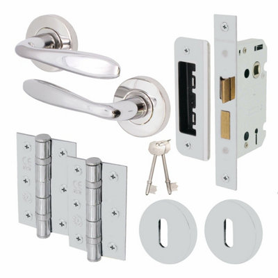 EAI - Sassari Lever on Rose Handle Sash Lock Kit / Pack - 64mm Lock & 76mm Hinge - Polished Chrome Price Comparisons | Compare The Build