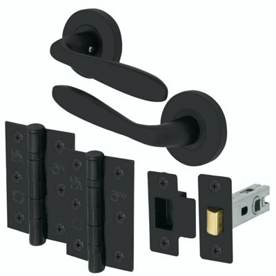 EAI - Sassari Lever on Rose Latch Kit / Pack - 64mm Latch - 76mm Hinges - Matt Black Price Comparisons | Compare The Build