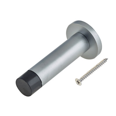 EAI Satin Door Stop Buffer Wall Skirting Projection Doorstop 70mm Strong Concealed Fixings - Pack of 1 - Satin Chrome
