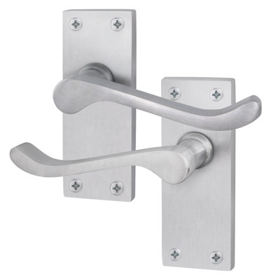 EAI Scroll Lever Latch Door Handle Set & Screws 100mm Satin Chrome