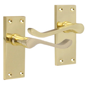 EAI - Scroll Lever Latch Door Handles - 100mm - Brass Plated