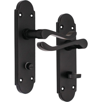 EAI - Shaped Victorian Scroll Door Handles Bathroom Summer Pattern - 170mm - Matt Black