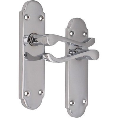 EAI - Shaped Victorian Scroll Door Handles Latch Summer Pattern - 170mm - Polished Chrome