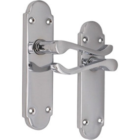 EAI - Shaped Victorian Scroll Door Handles Latch Summer Pattern - 170mm - Polished Chrome