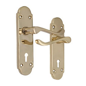 EAI - Shaped Victorian Scroll Door Handles Lock Summer Pattern - 170mm - Brass Finish