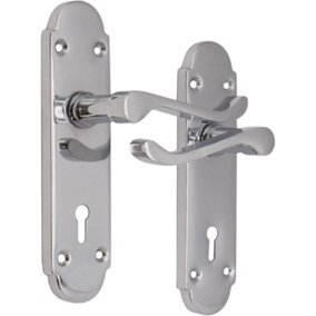 EAI - Shaped Victorian Scroll Door Handles Lock Summer Pattern - 170mm - Polished Chrome