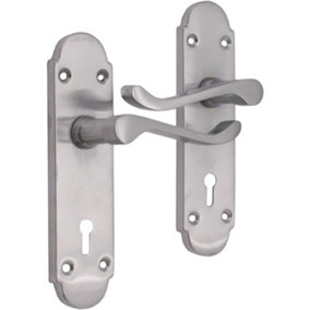 EAI - Shaped Victorian Scroll Door Handles Lock Summer Pattern - 170mm - Satin Chrome